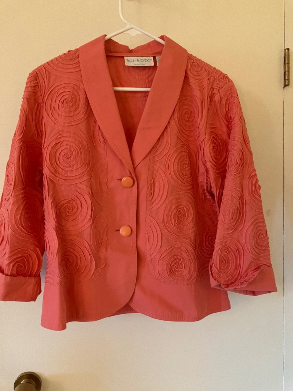 Y2K-era Vintage Bleu Bayou Coral Rosette Swirl Special Occasion Jacket size L